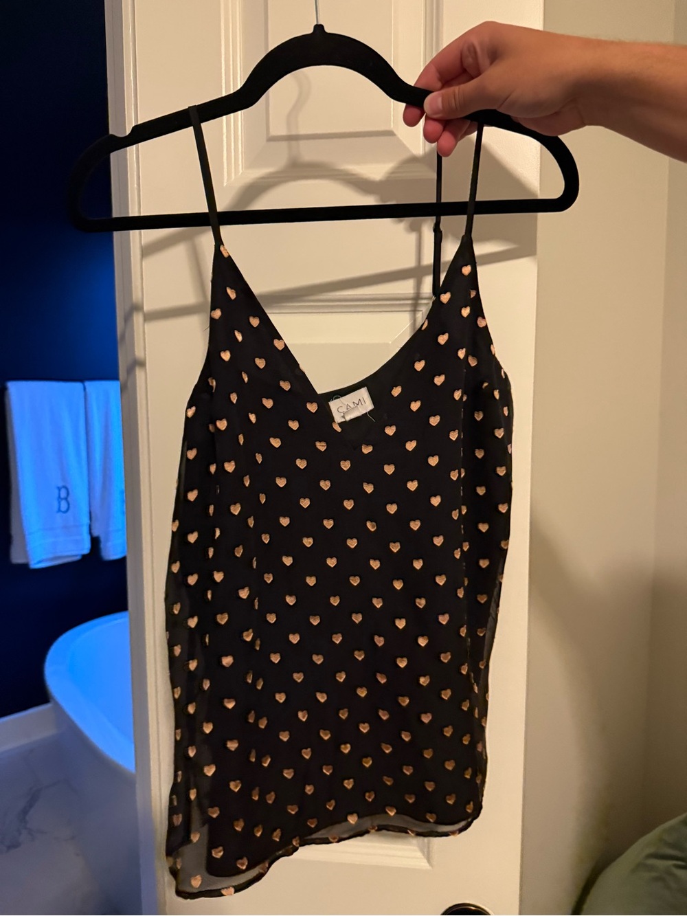 Cami NYC Black Cami with Metallic Gold Heart Print
